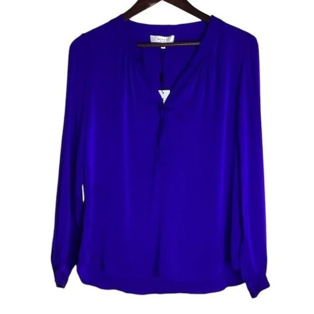 Milly Cobalt Blue Stretch Silk Crepe Tessa Blouse‎ Size 4